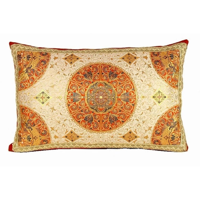 Fortuny Style Hand- Embroidery Silk Pillow With Vintage Embroidered Framed Trim For Sale - Image 12 of 13