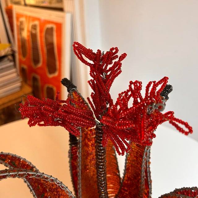 Contemporary 1990s Pair of Beaded Wire Flower Sculptures For Sale - Image 3 of 11