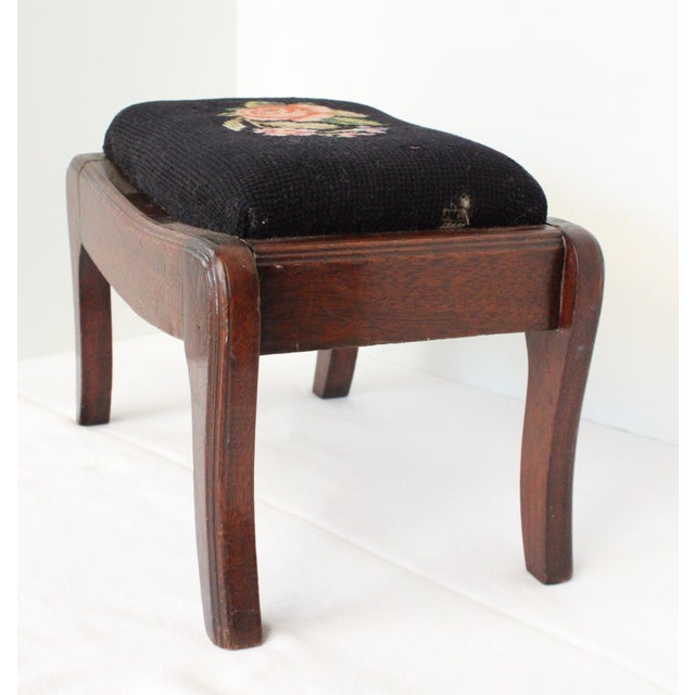 19th Century English Carved Needlepoint Footstool For Sale - Image 4 of 5