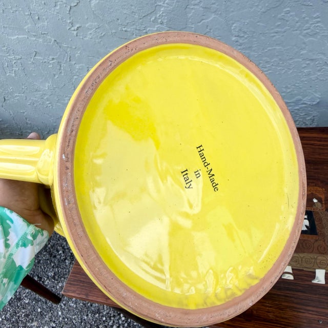 Ceramic Vintage Italian Hand Made Yellow Pottery Pitcher For Sale - Image 7 of 8