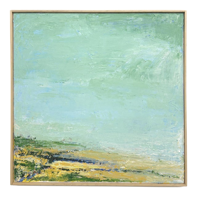 Greenish High Sky, Contemporary Seascape Painting by Ben Junta, Framed For Sale