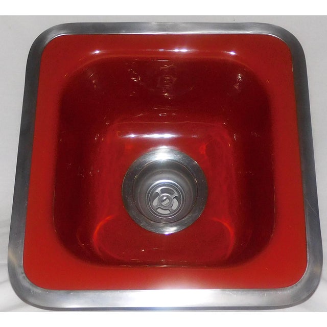 American 1983 Vintage Kohler Sequoia (Red) Cast Iron & Porcelain Kitchen Prep Sink For Sale - Image 3 of 13