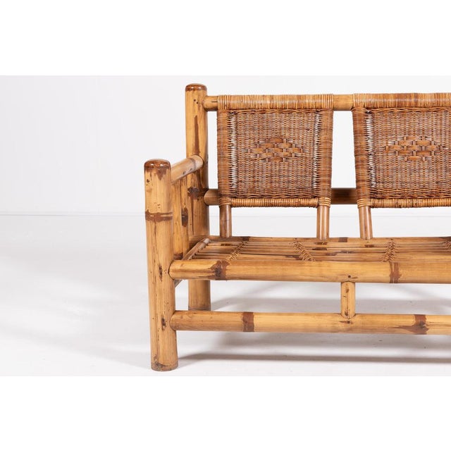 Italian Modern Bamboo & Wicker Bench, 1970s For Sale - Image 3 of 15