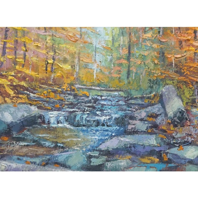 Original oil landscape by Sean Wu, Autumn forest stream