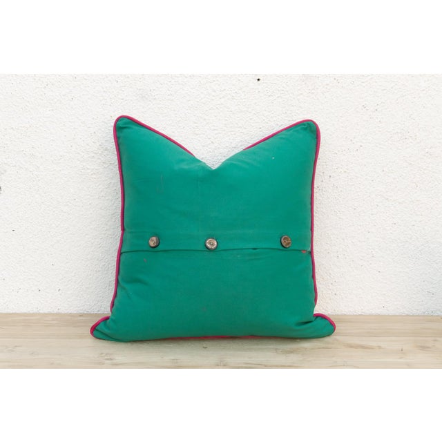 1960s Parji Green Dotted Ahir Handloom Pillow For Sale - Image 5 of 6