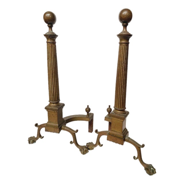 Antique French Brass Andirons - A Pair For Sale
