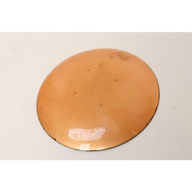 1950s Small Mid-Century American Modern Blue and Peach Botanical Enamel on Copper Dish For Sale - Image 5 of 11