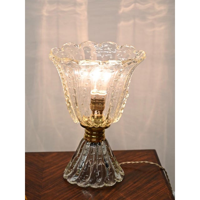 Metal Large Bullicante Murano Glass and Brass Flower Table Lamp from Barovier, Italy, 1950s For Sale - Image 7 of 14