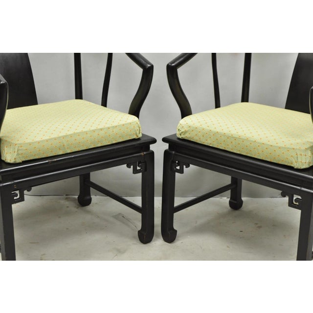 Vintage Oriental Ming Style Ebonized Horseshoe Lounge Chairs by Century (B) Pair For Sale - Image 13 of 18