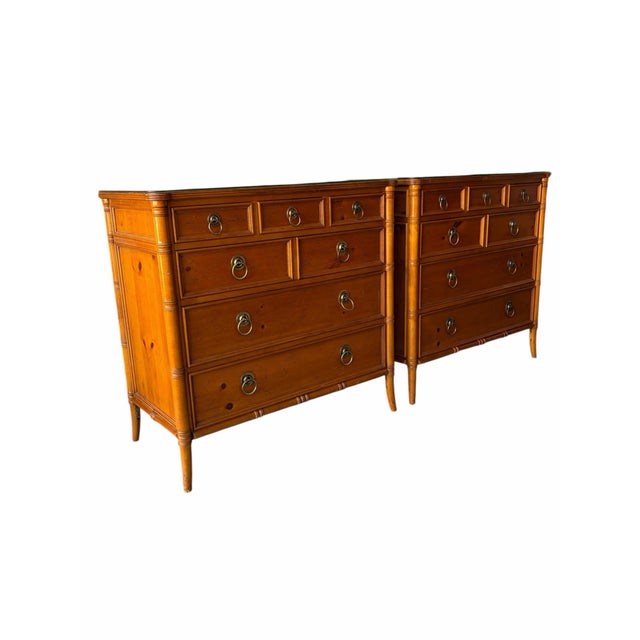 1970s 1970s Baker Furniture Faux Bamboo Pine Chinoiserie Mid Century Commodes - A Pair For Sale - Image 5 of 10