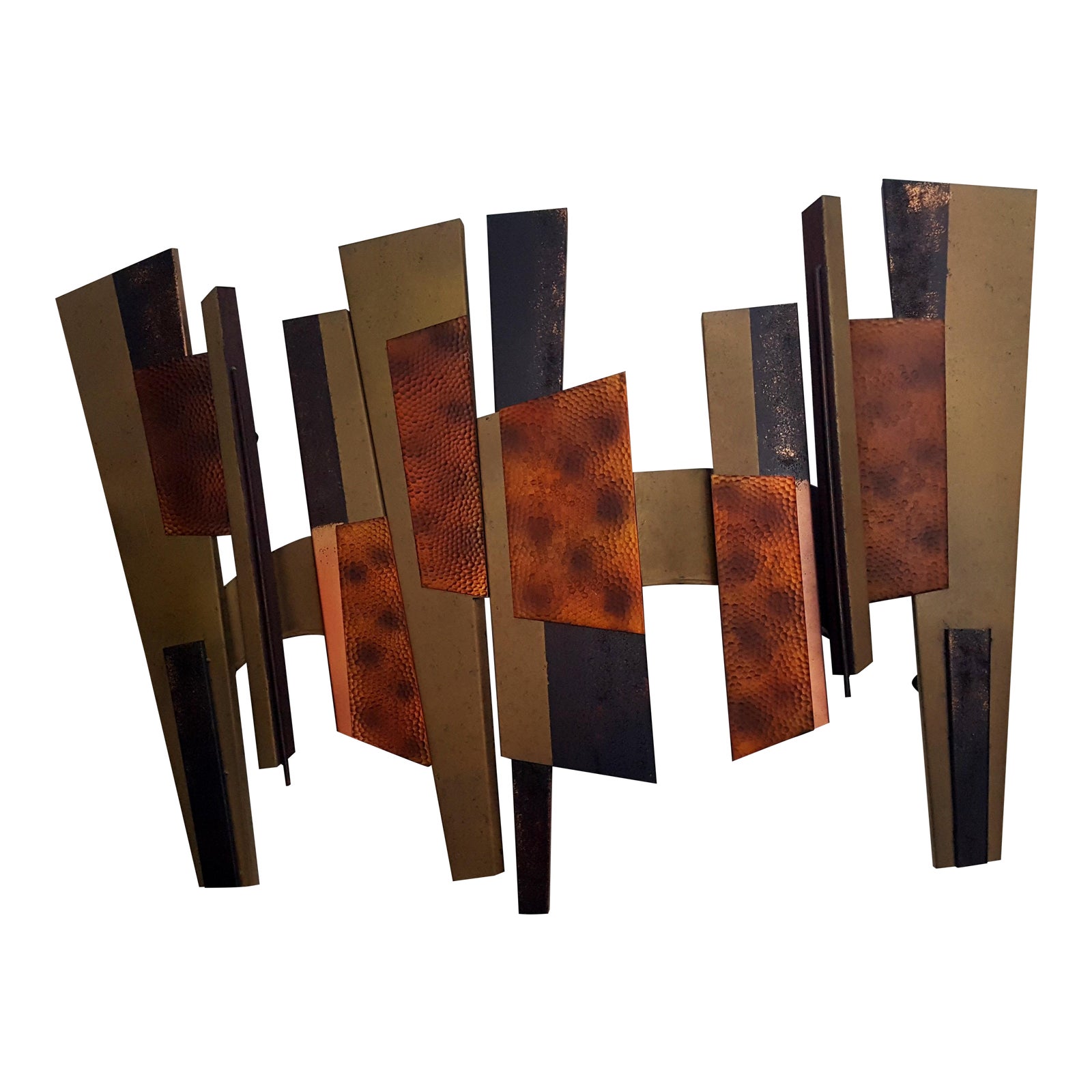 Mid Century Modern Brutalist Abstract Bronze Metal Wall Sculpture