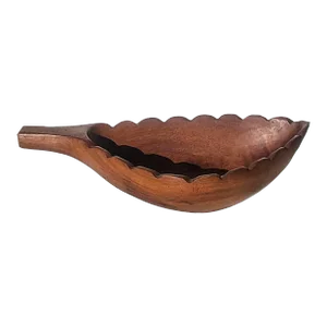 1960s Carved Taverneau Wood Scalloped Leaf Shaped Bowl
