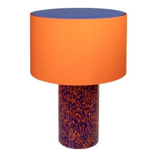 Stories of Italy Orange & Blue Macchia su Macchia Pillar Lamp with Orange Lampshade For Sale