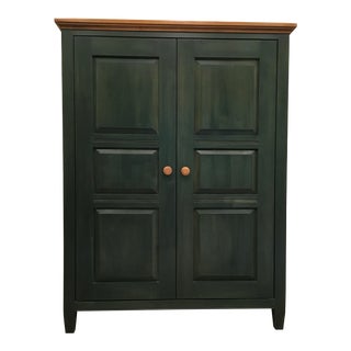 1990s Traditional Ethan Allen Dark Green Wood Media Armoire For Sale