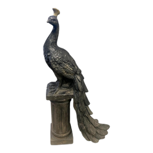 Vintage Hollywood Regency Style Resin Peacock on Fluted Pedestal