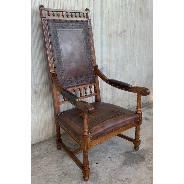 Louis XVI Style Italian Pair of Carved Walnut Armchairs, 1900s For Sale - Image 16 of 18