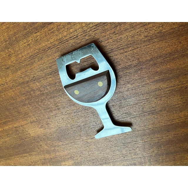 Mid-Century Wine Glass-Shaped Bottle Opener in Metal and Wood, 1960s For Sale - Image 5 of 14