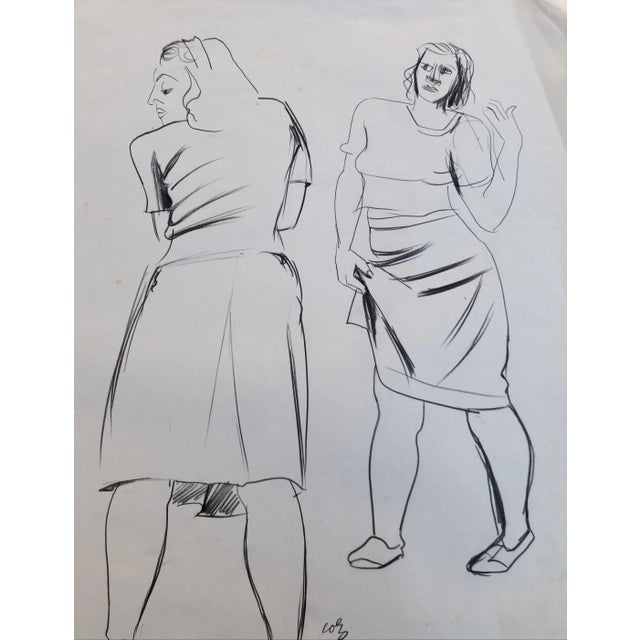 An original signed sketch by Herman Roderick Volz. Image of two females in period fashion clothing. Some wrinkles to paper...