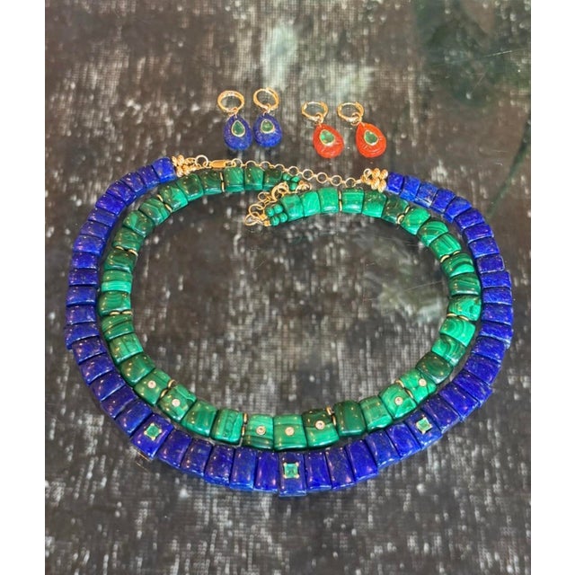 Mini Cleopatra Lapis Collar Necklace With Emeralds & 14k Gold For Sale - Image 4 of 6