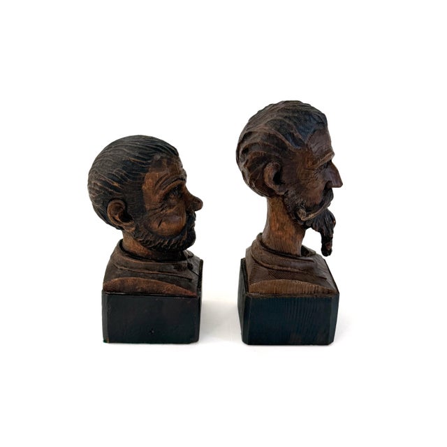 Pair of Vintage Carved Spanish Busts, Don Quixote and Sancho Panza For Sale - Image 4 of 9