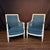 Antique French Neoclassical Painted Armchairs or Bergères in Blue Mohair- A Pair For Sale - Image 10 of 11