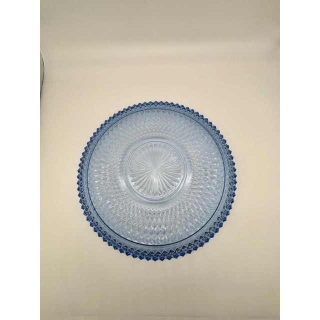 1970s Vintage Indiana Glass Company Serving Platter 12 Inches Diamond Point Pattern Ice Blue For Sale - Image 5 of 8