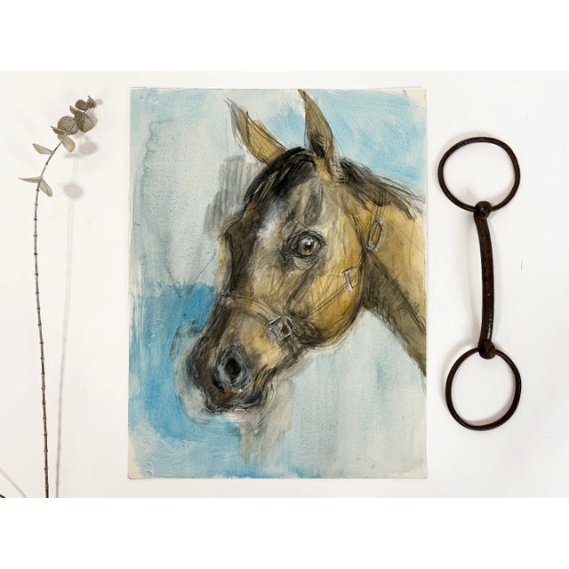 Here is an original late 20th century abstract portrait study of a horse by an unknown British sporting artist, in the...