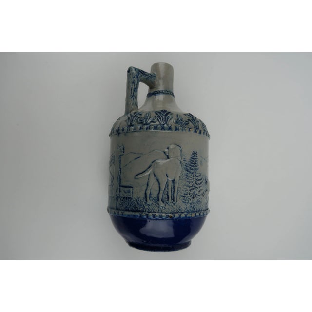 American Antique White's Pottery of Utica, Ny. Grey and Blue Hunting Scene Jug For Sale - Image 3 of 8