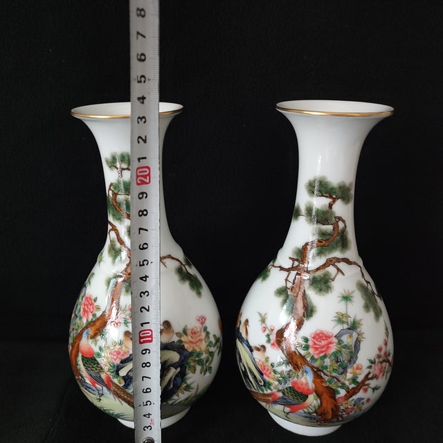 A Pair of Chinese Ceramic Vase,Yongzheng Marked Enameled Porcelain Yuhuchun Vase Hand Painted Flowers and Birds Pattern For Sale - Image 12 of 13