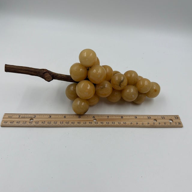 1960s Vintage Italian Alabaster Grapes With Natural Wood Stem, 12" For Sale - Image 5 of 6
