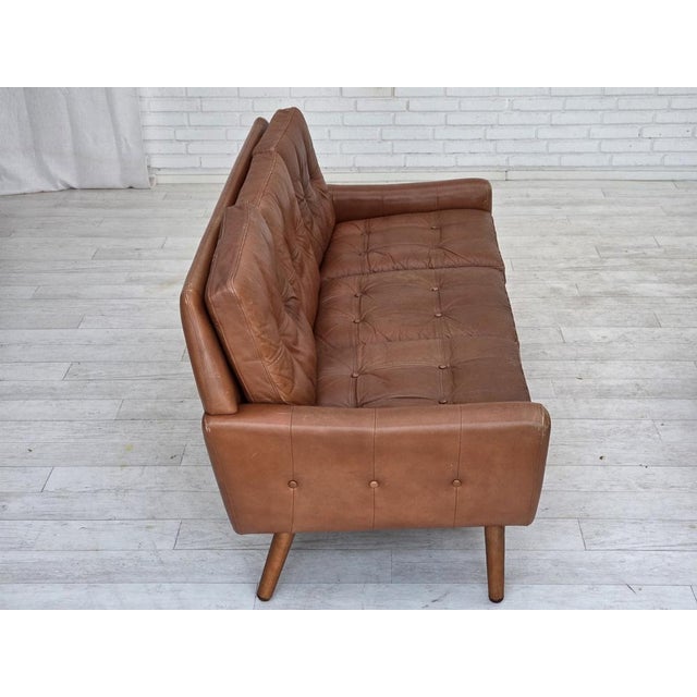 Brown Danish 3-Seater Sofa in Brown Leather, 1970s For Sale - Image 8 of 18