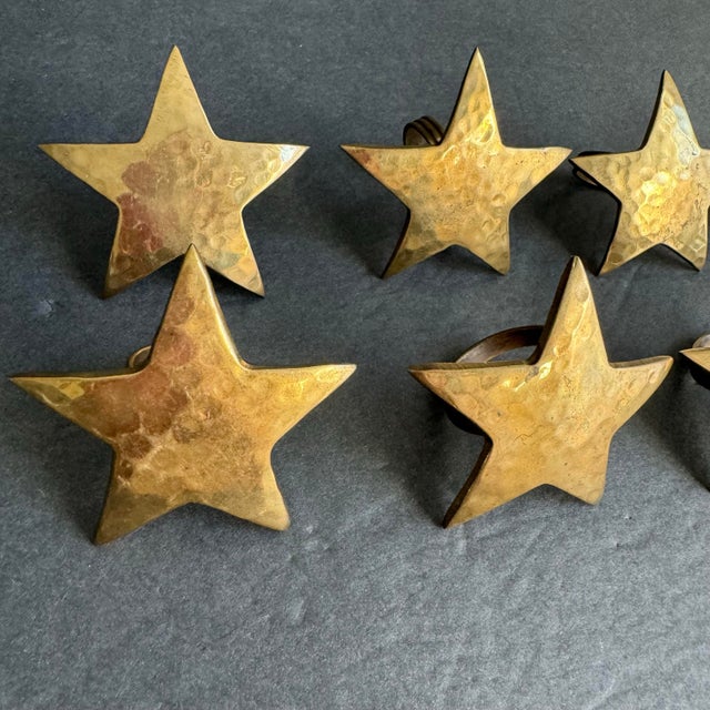 Vintage Brass Star Napkin Ring Holder Set of 8 Holiday Entertaining For Sale - Image 4 of 10