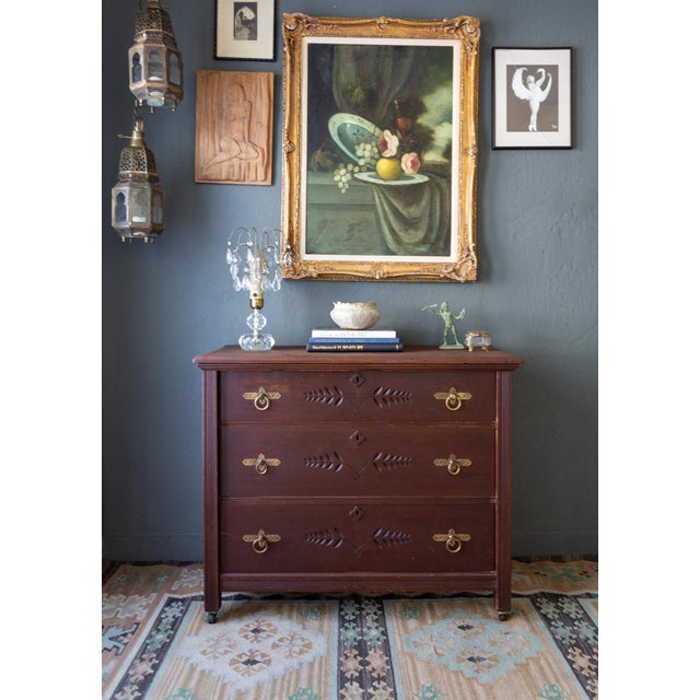 Antique Chest of Drawers With Eastlake Carvings and Brass Hardware For Sale - Image 4 of 17