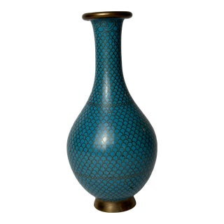 Chinese Vintage Turquoise Fish Scale Enamel Cloisonné Vase For Sale