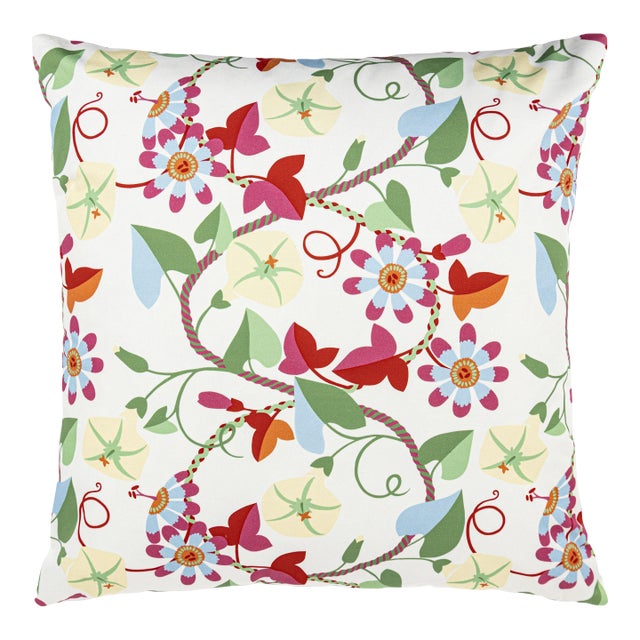 The House Of Scalamandré Morning Glory Square Pillow In Primary For Sale
