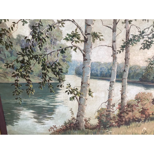 1950s 1950s Canadian Birch Tree Landscape Painting Oil on Canvas Signed W. Wright, Framed For Sale - Image 5 of 9