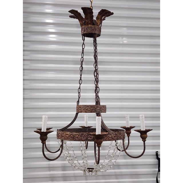 French Niermann Weeks Iron & Crystal Chandelier For Sale - Image 3 of 17