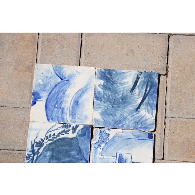 18th Century Portuguese Scenic Blue & White Tiles With Rural House & Foliage Motifs, Set of 6 For Sale - Image 4 of 8