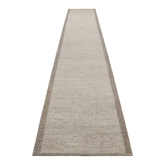 2010s Rug & Kilim’s Extra-Long Solid Runner Rug in White With Textural Stripes For Sale - Image 5 of 7