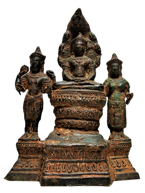 Khmer Triad Buddha Group, 1450s, Bronze, Set of 3