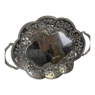 Lenox Butterfly Meadow Handled Serving Tray Iris Floral Metal Silver Platter For Sale