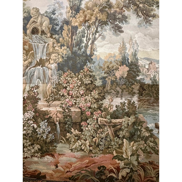 Wall Hanging Tapestry Vintage Victorian Angelic Garden Cherub Scene For Sale In Phoenix - Image 6 of 8