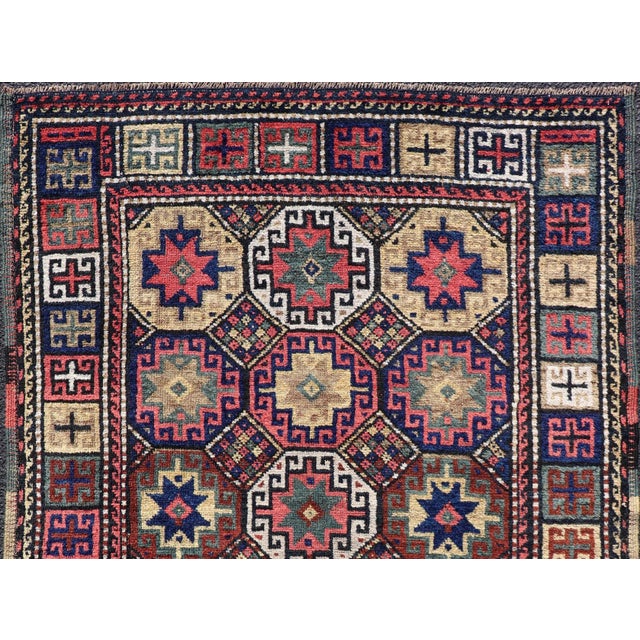 Brick Red Antique Caucasian Kazak Rug With All-Over Tribal Design 3'8" X5'3" For Sale - Image 8 of 12