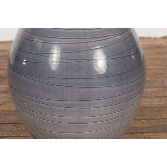 Ceramic Prem Collection Hand Crafted Artisan Vase with Narrow Mouth and Blue Grey Glaze For Sale - Image 7 of 12