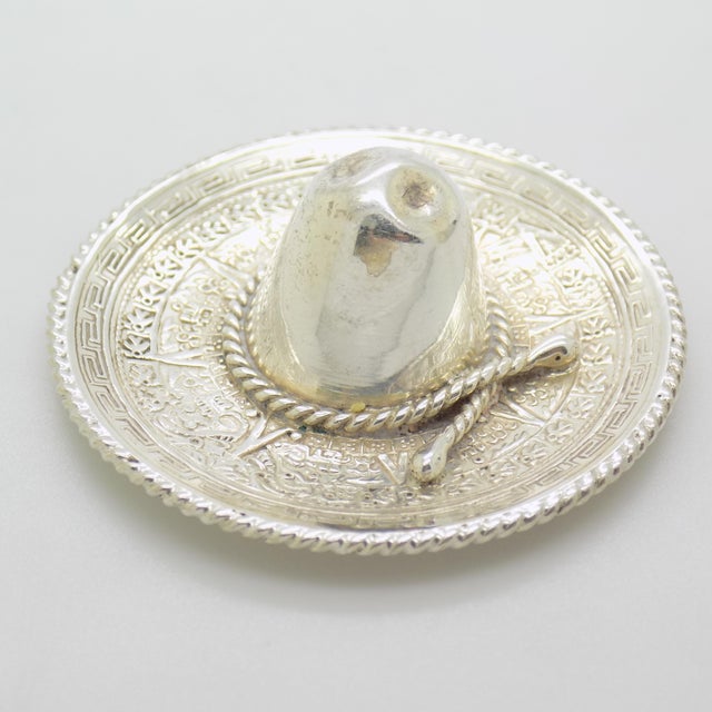 Vintage Mexican Handmade Genuine Sterling Silver 925 Mexican Sombrero Hat Figurine For Sale - Image 4 of 9