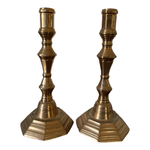 Pair of English Polished Brass Candlesticks, 19th Century