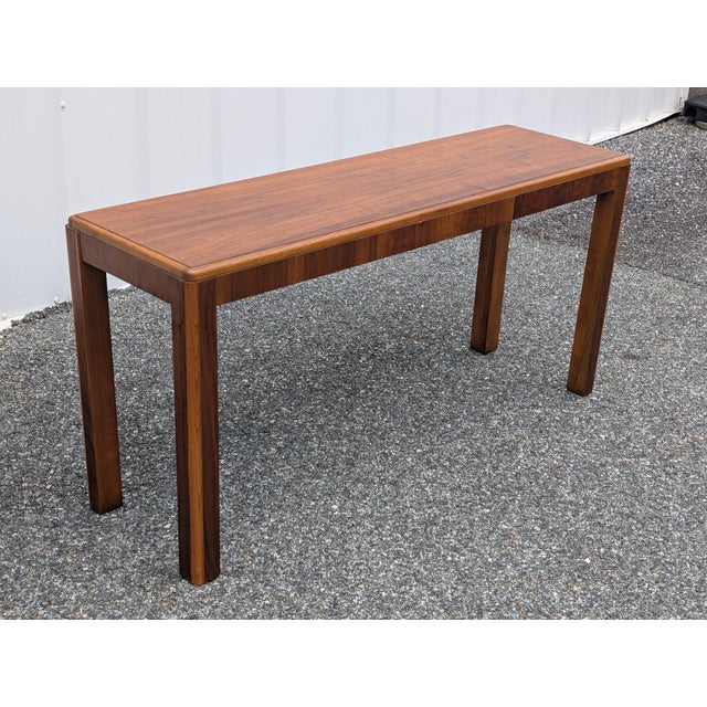 Brown Mid Century Wall Console Walnut Table by Lane For Sale - Image 8 of 14