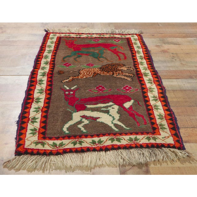 Textile Late 20th Century Vintage Persian Qashqai Gabbeh Pictorial Rug, 02'03 X 04'03 For Sale - Image 7 of 9