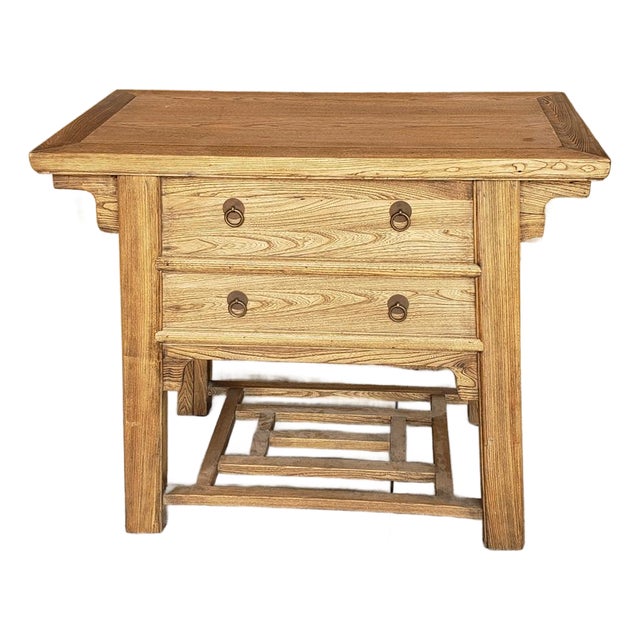 Late 20th Century Chinese Elm Desk With Hidden Nesting Chair For Sale