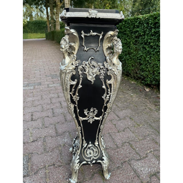 1980 Italian Baroque Black Silver Pedestal For Sale - Image 4 of 13
